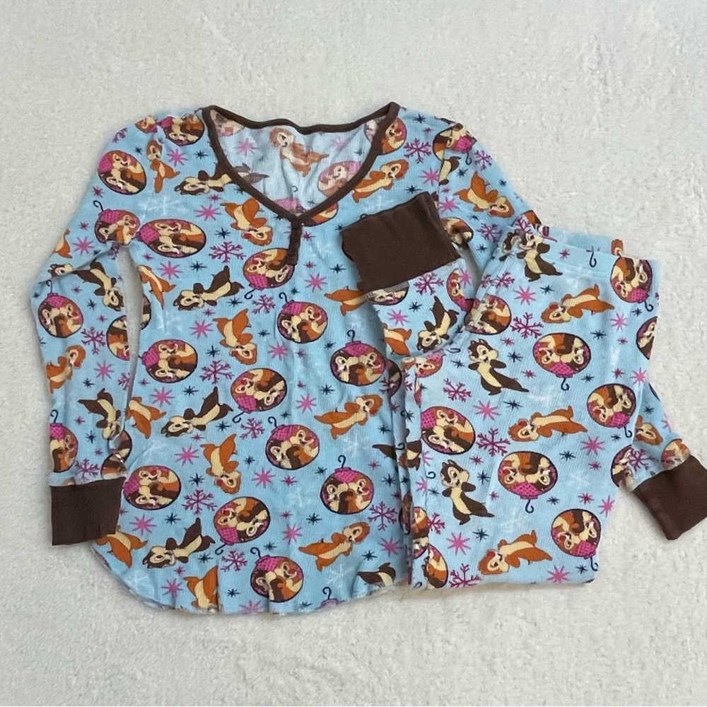 Y2K Disney Chip and Dale Blue Thermal Jogger Sleep Pajama Set 2pc XS